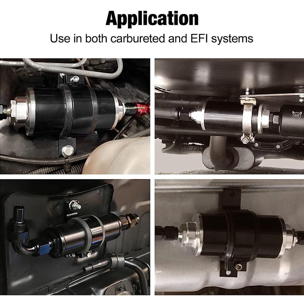 100 Micron Inline Fuel Filter Kit with 6AN 8AN 10AN Adapters & 50mm Mounting Bracket & Wrench Universal Cleanable Black/Red