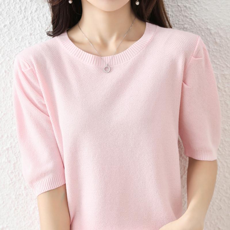 

Футболка с круглым вырезом из хлопка тианси, с короткими рукавами, летняя, новая, свободная и универсальная трикотажная футболка, рукава-фонарики, короткие рукава S розовый