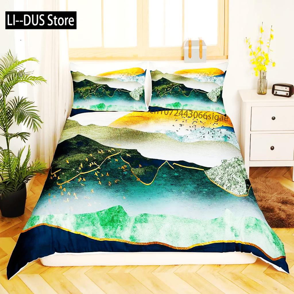 Japanese Landscape Duvet Cover Set For Teens Adults Queen Quilt Covers Lightweight Down 2 Pillowcases 1 Duvet Cover No Comforter