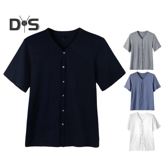 Pánské tričko s knoflíky, jednobarevné, s výstřihem do V a krátkým rukávem, letní ležérní prodyšný top pro denní nošení na ulici