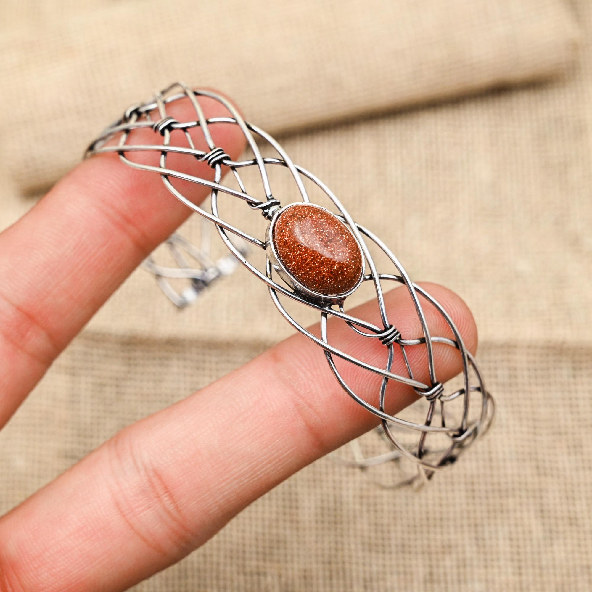 

Sunstone Gemstone 925 Sterling Silver Handmade Jewelry Adjustable Bracelet For Her