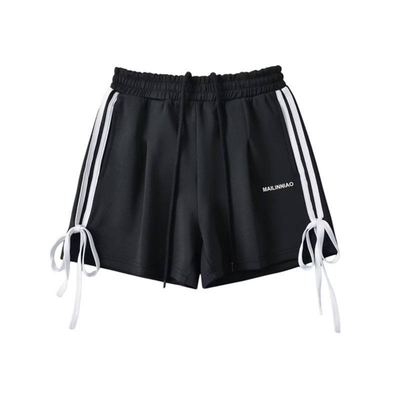 Za2024 Summer New Product Women's Clothes Fashion Wind Elastic Waist High Waist Side Double Bars Shoelace Bows Shorts