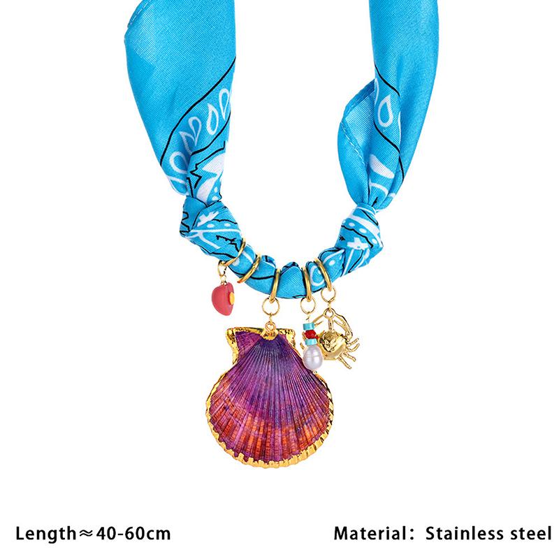 Handmade Twisted Rope Print Bandana Necklace Light Luxury Stainless Steel Shells Beach Wind Pendant Women Jewelry Gift