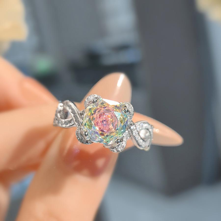 Octagonal Millennium Rose Cut Paraiba Necklace Pendant With High Carbon Diamond Colorful Diamond Stud Earrings Pink Diamond Ring Women