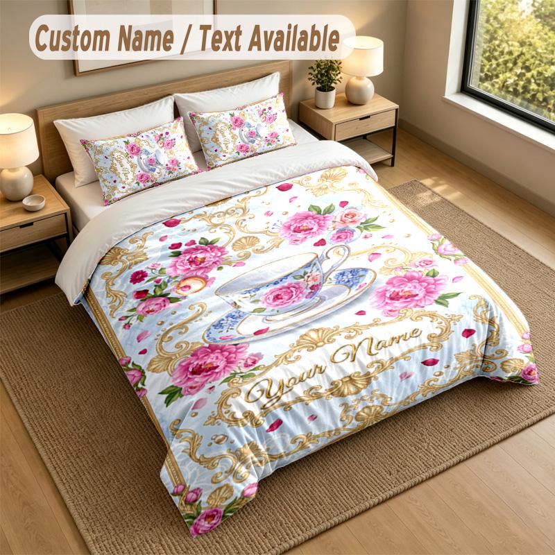 Decorative Artwork Theme Personalized 3Pcs Bedding Set Custom Text & Name 1 Sheet 2 Pillowcases Household Bedding 1pc