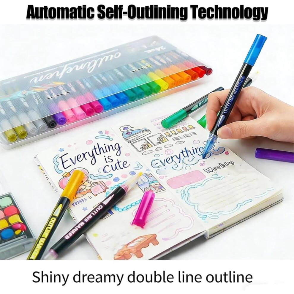 Double-Line Outline Marker Pens, Super Glitter Metallic, Quick-Drying Ink, Compatible with Drawing & Crafting
