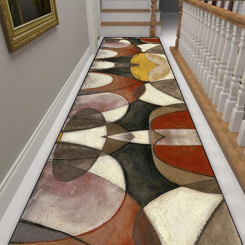 European Geometric Long Corridor Carpet Hotel Hall Runners Non-slip Customizable Rug Villa Stairs Hallway Doorway Passageway Mat