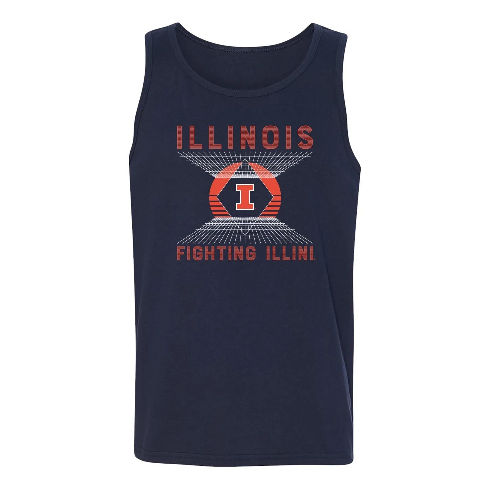 Illinois Vaporwave Grid Cotton Tank Top - Navy S