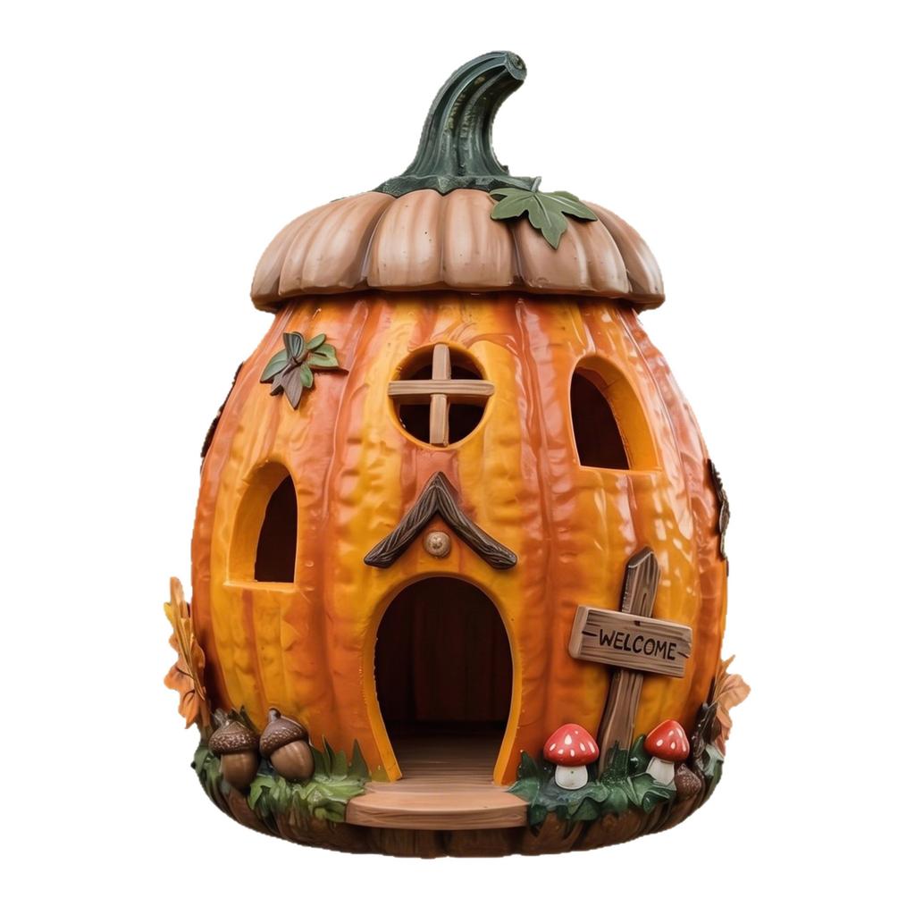 Resin Pumpkin Birdhouse Ornament for Halloween Decoration