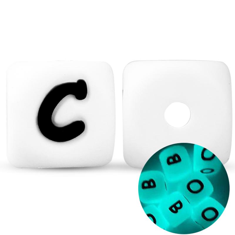 50Pcs 12mm Glow In the Dark English Alphabet Letter Beads Luminous Silicone Letters Beads for Baby Teething Chew Toy Shower Gift