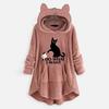 Women Fleece Embroidery Cat Ears Button Hem Plus Size Hoodie Top Sweater Blouse
