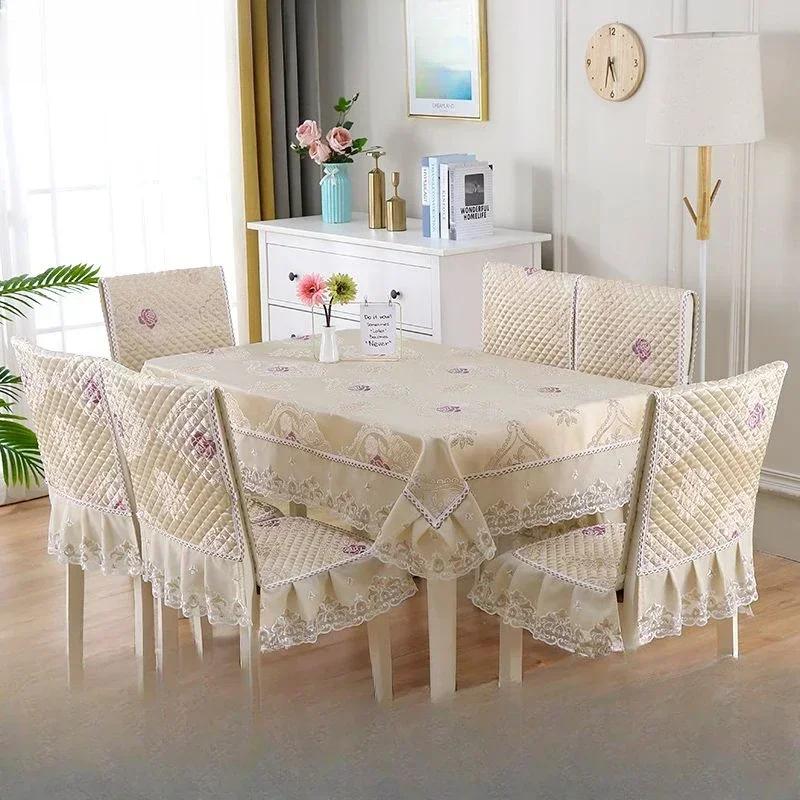 Light Luxury Wave Lace Stolsöverdrag Förtjockad Matbordsduk Kudde Europeisk stil Stor blomma Bordsduk Stolsöverdrag