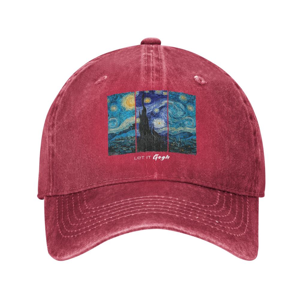 Let It Gogh Funny Vincent Van Gogh Starry Night Unstructured Baseball Cap Painting Distressed Denim Hats Adjustable Snapback