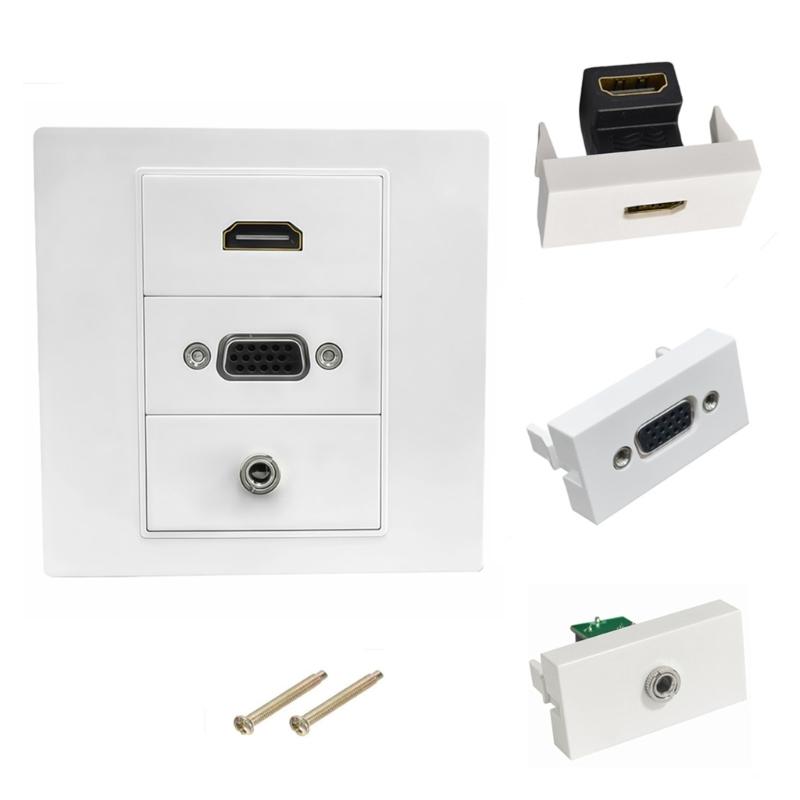 86mm Multimedia HDTV VGA 3.5mm Wall Plate Wall Outlet Video Socket for Easy Solderless Installation In Homes Theater