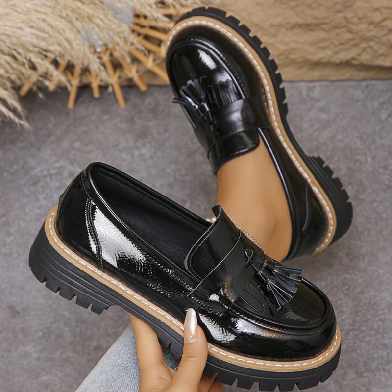 Casual Tassel Solid Loafers Shoes for Women Spring Autumn 2025 Round Toe Women's Loafers Square Heel Shoes Woman