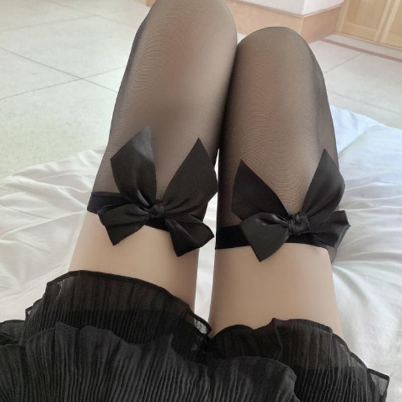 Sweet Girl Over-knee Socks Sexy Lace Lolita Mesh Thigh High Stockings with Bowknot