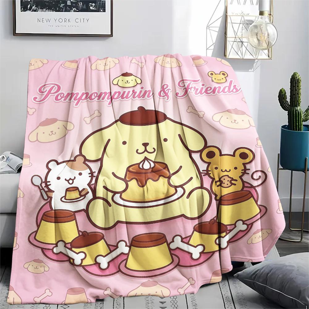1PC Pompompurin Print Flannel Blanket, High quality All Seasons, Home Decor, Warmth and Comfort, Perfect for Christmas Gifts