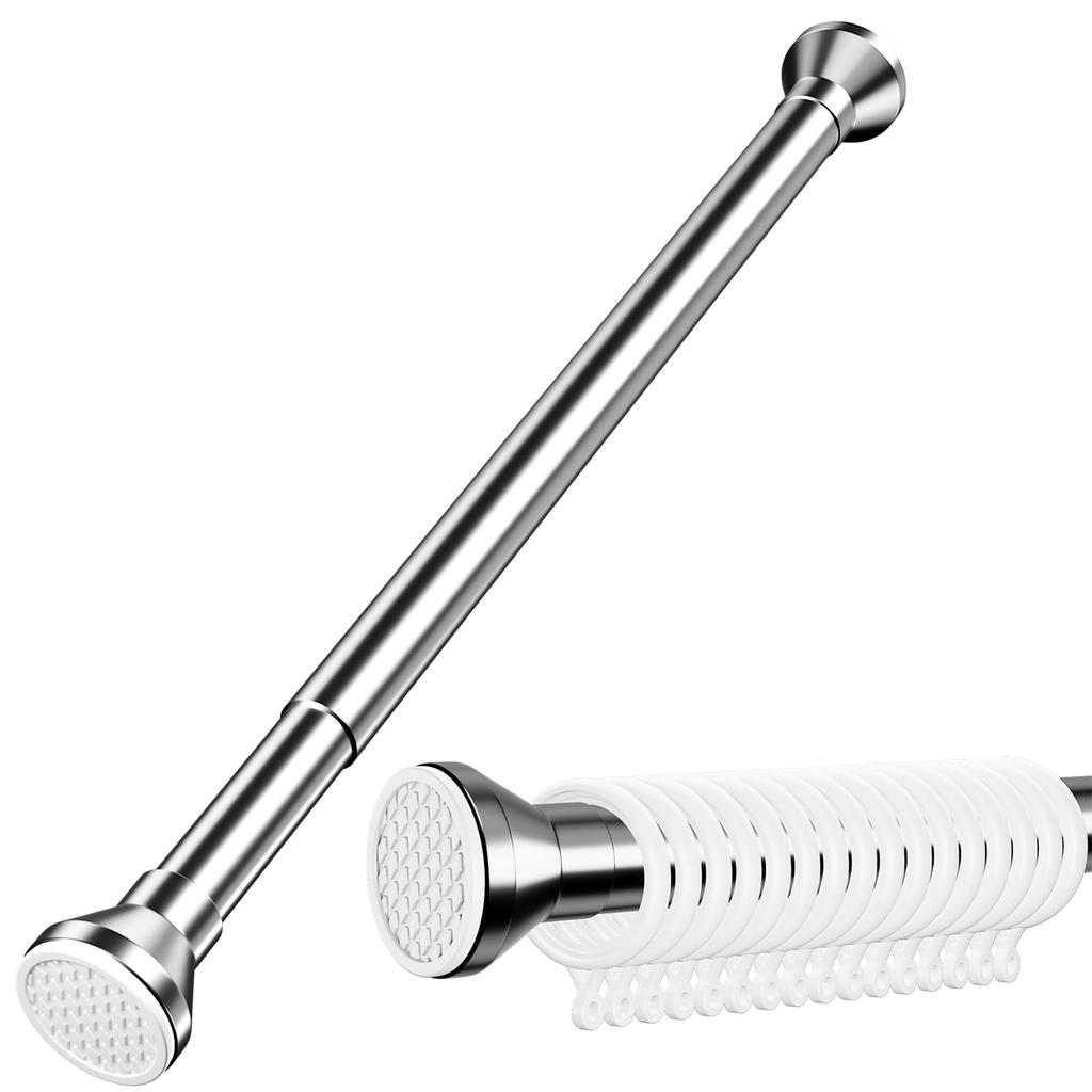 Tension Width Weight Capacity Pipe Diameter Curtain Rail Tension Type Heavy-Duty Spring-Loaded Rod, Silver, 130-240cm, 15-35kg, 2.5cm, (Silver,