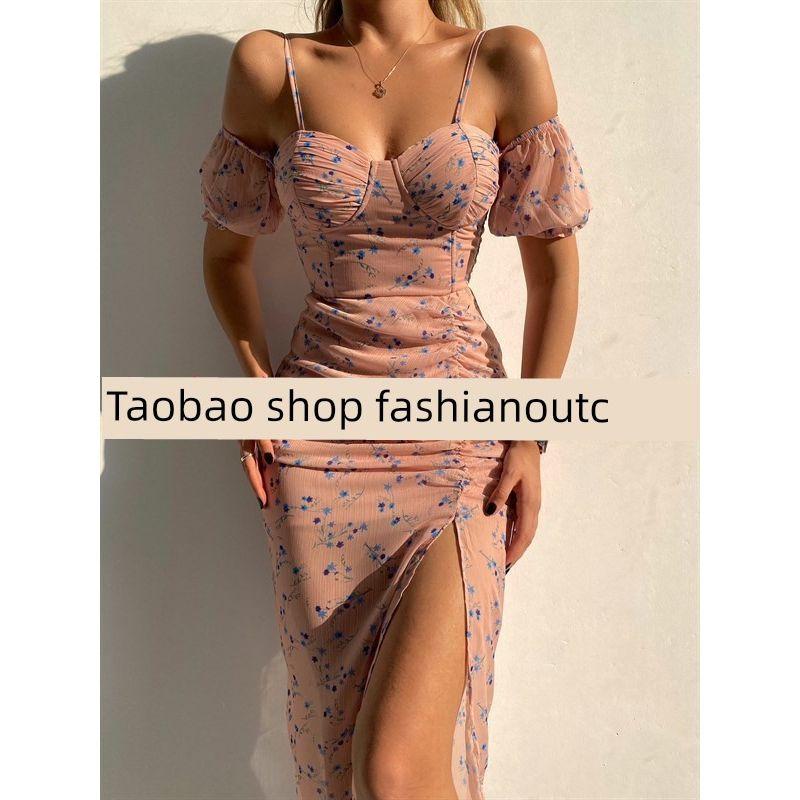 

Платье с цветочным принтом, облегающее грудь, с нерегулируемыми бретелями, 2023 Pink S