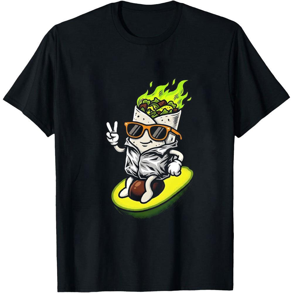 Sunglasses Burrito Riding Avocado Cartoon Graphic Men Summer T Shirt Trendy Street Food Fun Casual Short Sleeve Garment