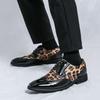New Large Size Men's Business Fashion Leopard Print Glossy Casual Lace-up Retro Leather Shoes 2025