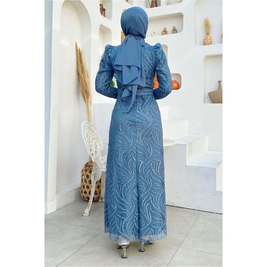 Women's Gray Patterned Evening Dress T 0411