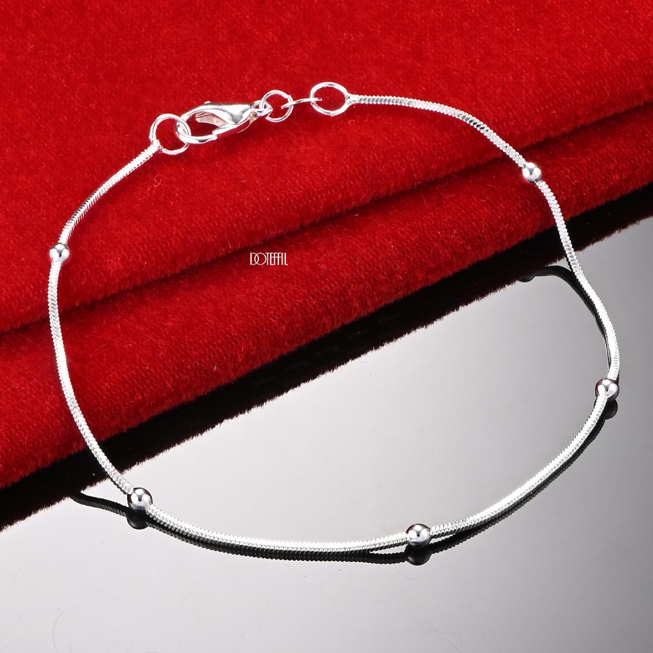 Srebrny Łańcuszek Wężowy Koralik Modna Bransoletka Biżuteria na Prezent Ślubny