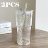 600ML Stripe Glass Cup With Lid and Straw Transparent Ice American Coffee Cup Summer Ice Drinking Cup Bubble Tea Cup Juice Glass