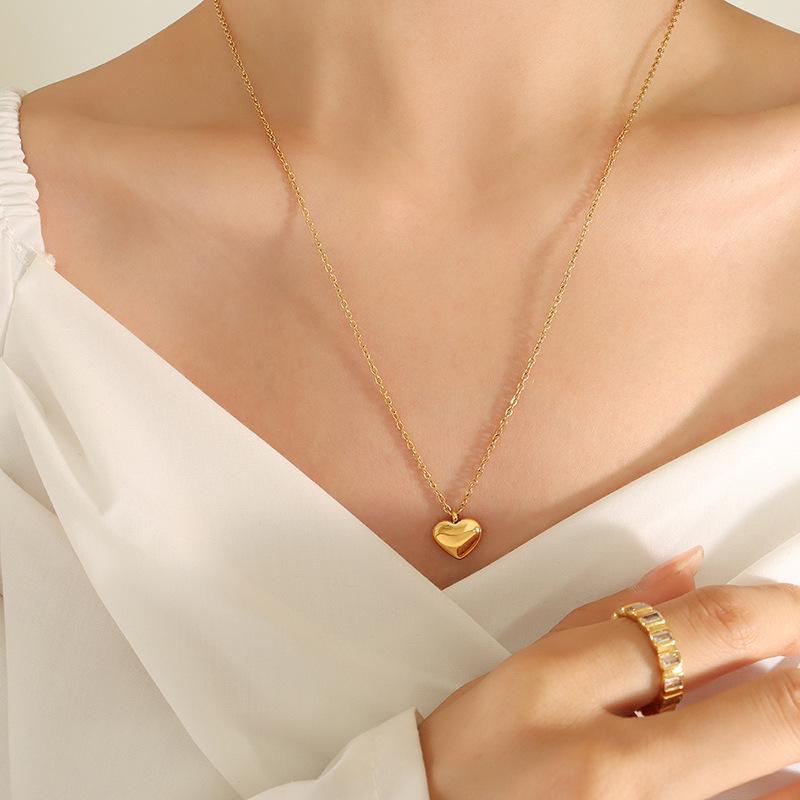 Qiong Yao 18K Gold-Plated Heart Couple Necklace - Trendy Titanium Steel Clavicle Chain P051