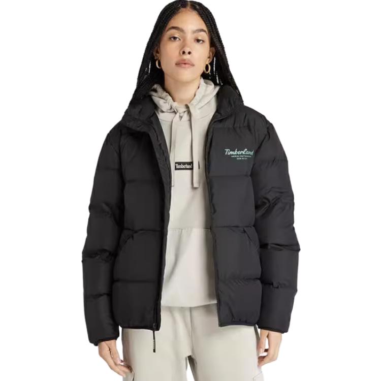 Timberland Letter Print Warm Water-Resistant Comfortable Versatile Puffer Jacket Unisex Outerwear Black A6K11-001