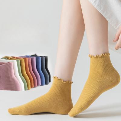 Chaussettes Mi-Mollet Mignonnes en Dentelle Style Décontracté d'Été Chaussettes de Mode Chaussettes en Coton Couleur Bonbon pour Femmes