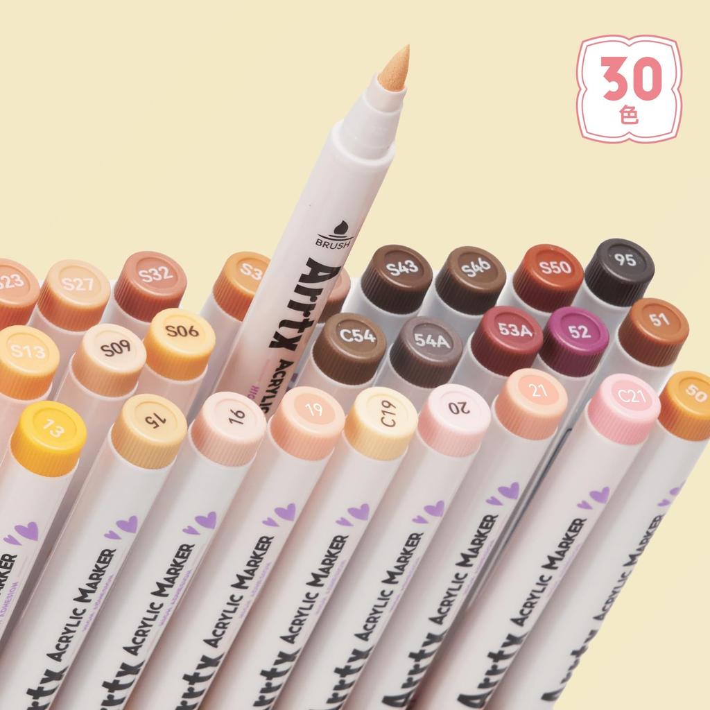 Arrtx Acrylic Paint Skin Realistic Skin Brush for Illustrations and Suitable for Professionals and Beginners Markers, Tones, 30-Color Set, Tones,