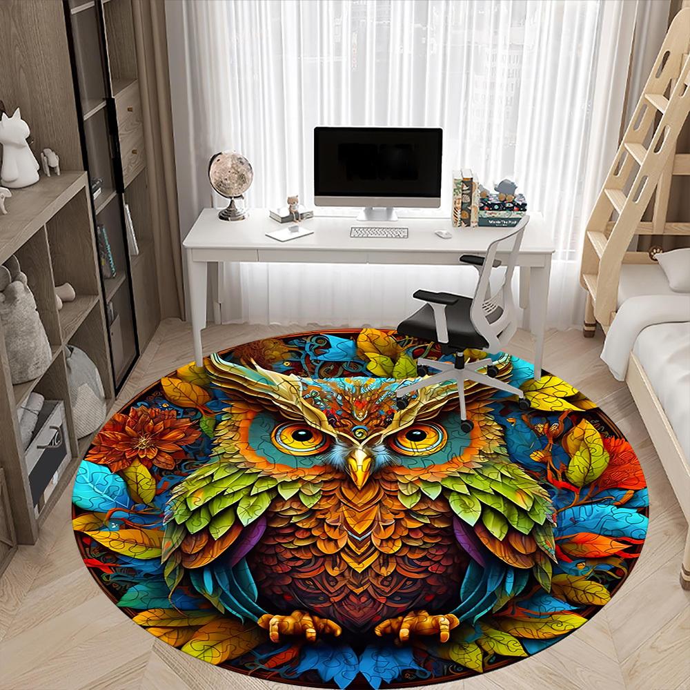 1pc Owl Nature Office Round Area Rug, Indoor Mat Suitable For Office, Under Office Chairs Bedroom Living Room Home Decor, Room Deco 146