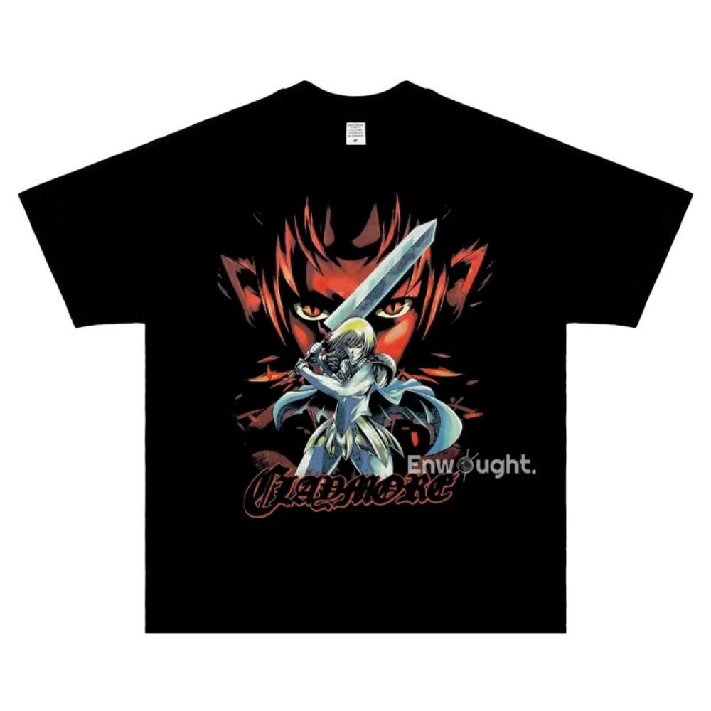 Anime Claymore T-shirts Vintage Washed Anime Clare T Shirt Oversize Hip Hop DTG Printing Manga Short Shirt Daily Wear Cool Top 4XL