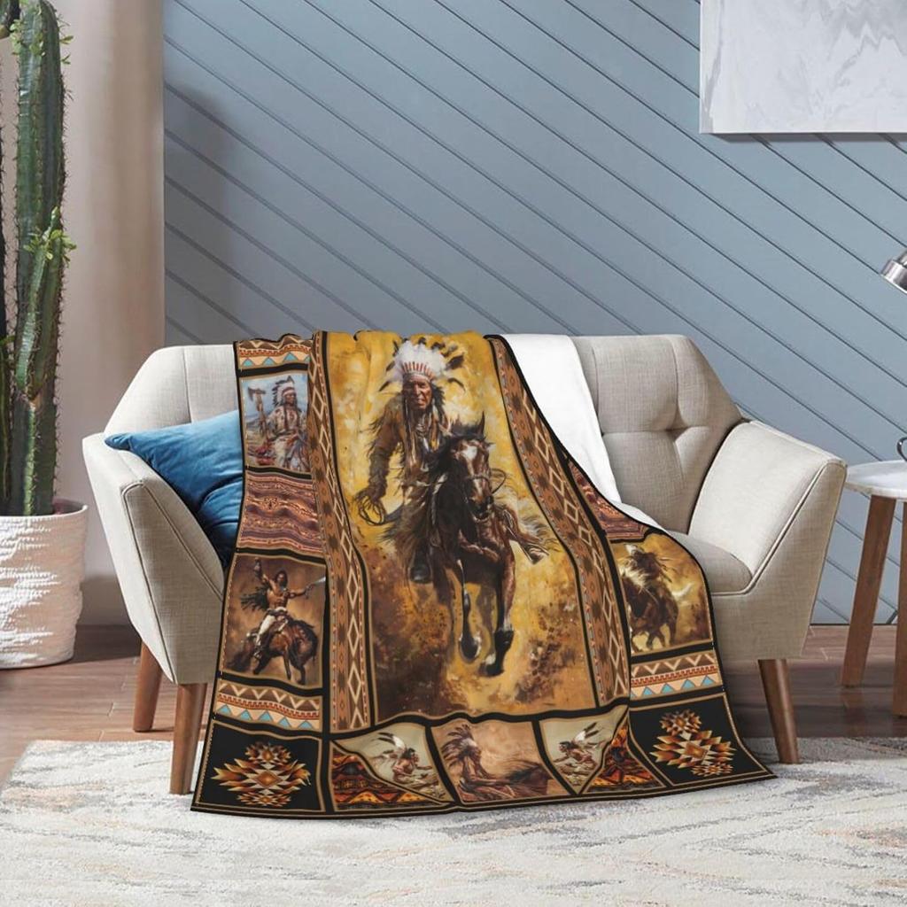Rustic Indians Blanket Native n Throw Blanket Retro Chief Flannel Stuff Merch Cozy Decor Fleece Plush Fuzzy Warm Soft Lightweight Bedding Indians