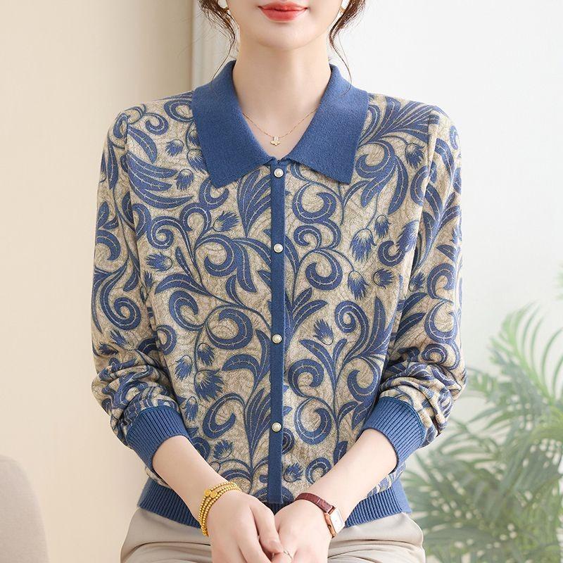 

2025 Осінь Новий Жіночий В язаний Светр з Довгим Рукавом, Модний Базовий Светр з Принтом на Ґудзиках та Комірцем ПОЛО XXL синій