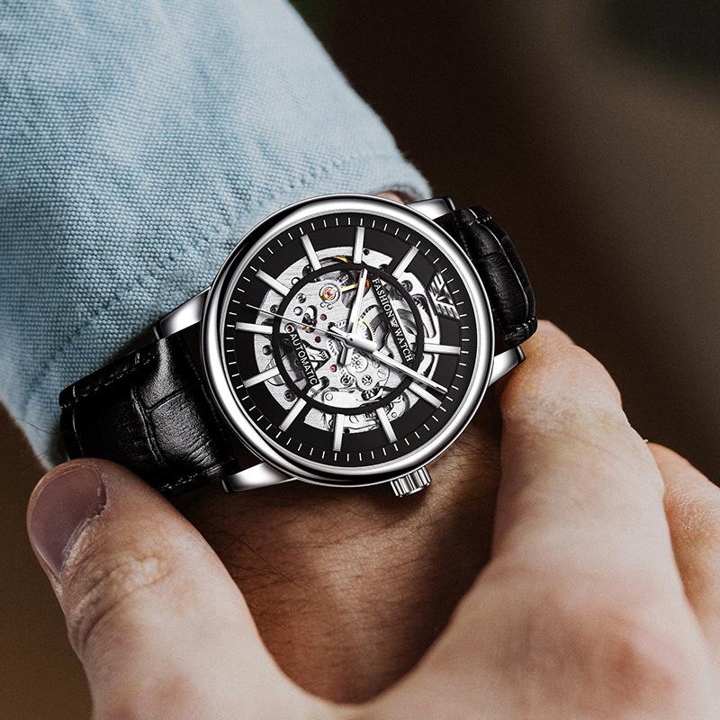 Popular Men's Black Warrior Hollow Mechanical Watch - Stylish, Waterproof, Luminous, Automatic