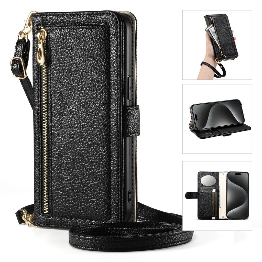 Leather Phone Case for iPhone 12 - 16 Series with Coin Pocket, Card Slot, Mirror & Stand – Multiple Colors