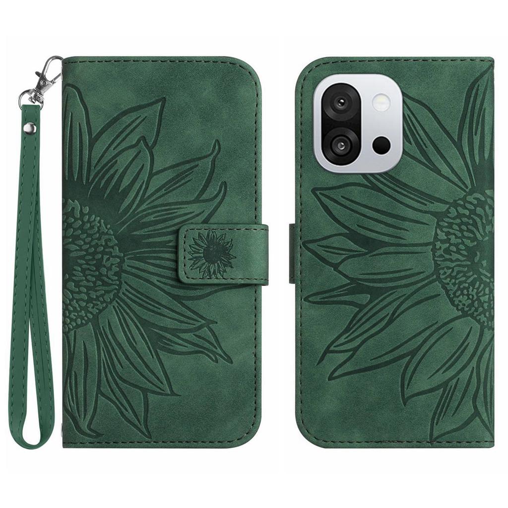 For OnePlus 13T 5G Case Sunflower Imprint Leather Wallet Phone Cover with Wrist Strap