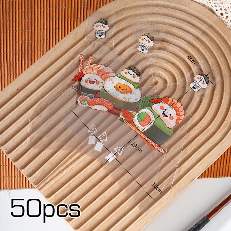 

50Pcs Triangle Sushi Mold Onigiri Maker DIY Bento Box Tools Cute Cartoon Nori Seaweed Rice Ball Wrapper Bags Kitchen Home Party