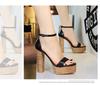 13cm Style Banquet Sexy Buckle with Open-toed Thick Heel High Heel Sandals Women's Super High Heel Waterproof Table Women's Shoes