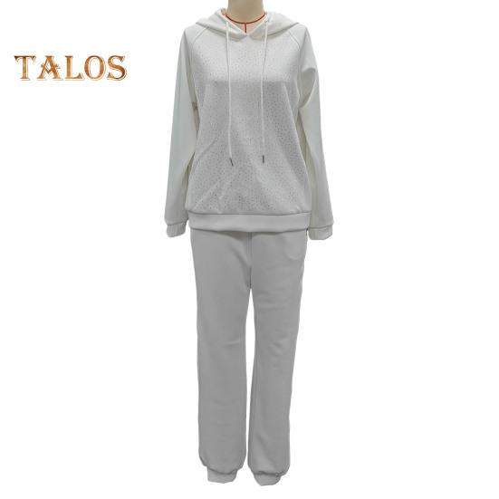 2 szt./zestaw damski bluza z kapturem spodnie garnitur kryształki dekoracyjne długie rękawy patchwork sportowa bluza spodnie z elastycznym pasem fitness strój jesień wiosna dres