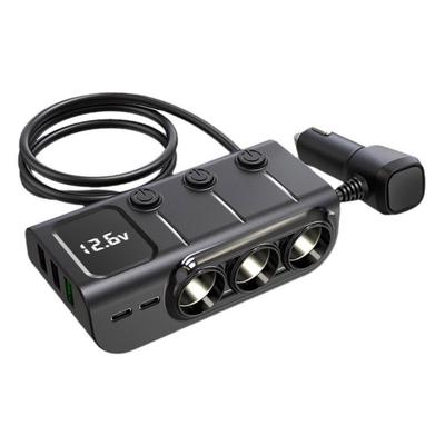 Adaptateur Chargeur de Voiture 3 en 1 PD 3 Prises Répartiteur Allume-Cigare Charge Interrupteurs Indépendants Sortie Allume-Cigare CC