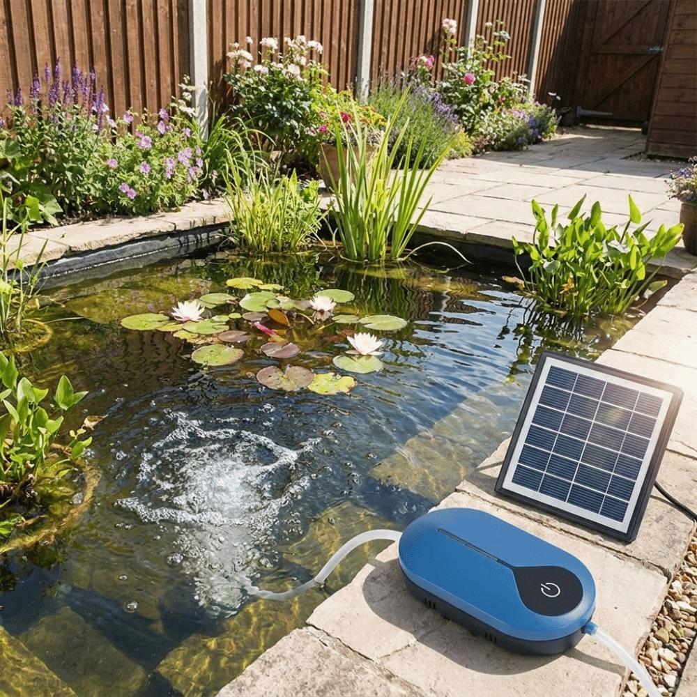 with Air Hose Bubble Stone Solar Powered Oxygen Pump Pond Aerator Horticultural Water Circulation