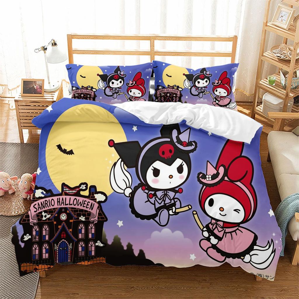 Hot Cartoon Character Kuromi Bedding Setkuromi Melody Duvet Cover Bed Set Quilt Cover PillowcaseKing Queen Size Bedding Set
