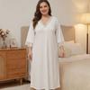 European and American large size solid color lace medium sleeve nightdress loose home dress sexy simple women's pajamas spring and summer