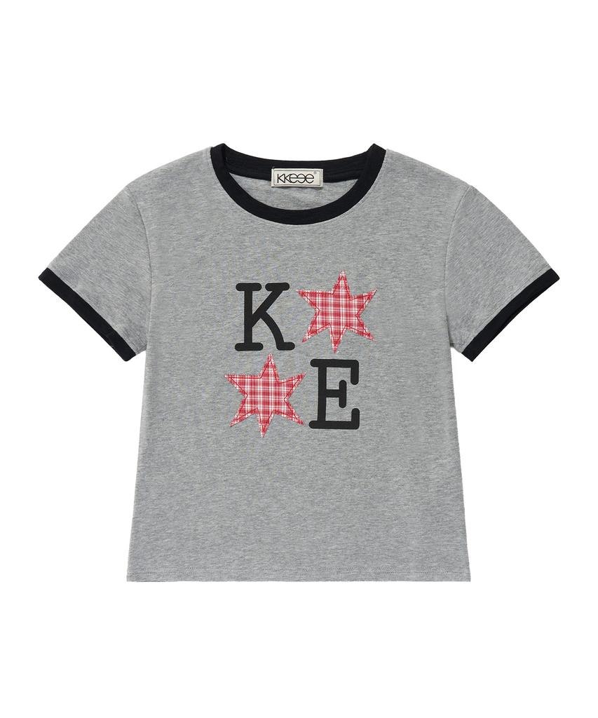 KKEEE Ke Two-Star Patch Ringer Short Sleeve T-Shirt