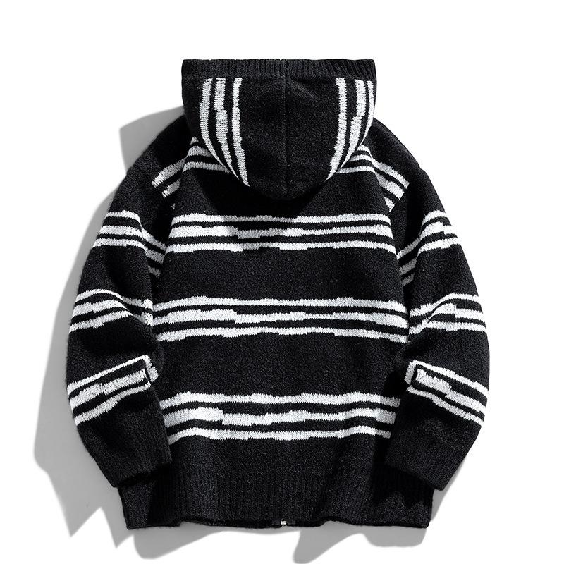 New Striped Sweater Retro Autumn and Winter Knitted Sweater Hooded Sweater