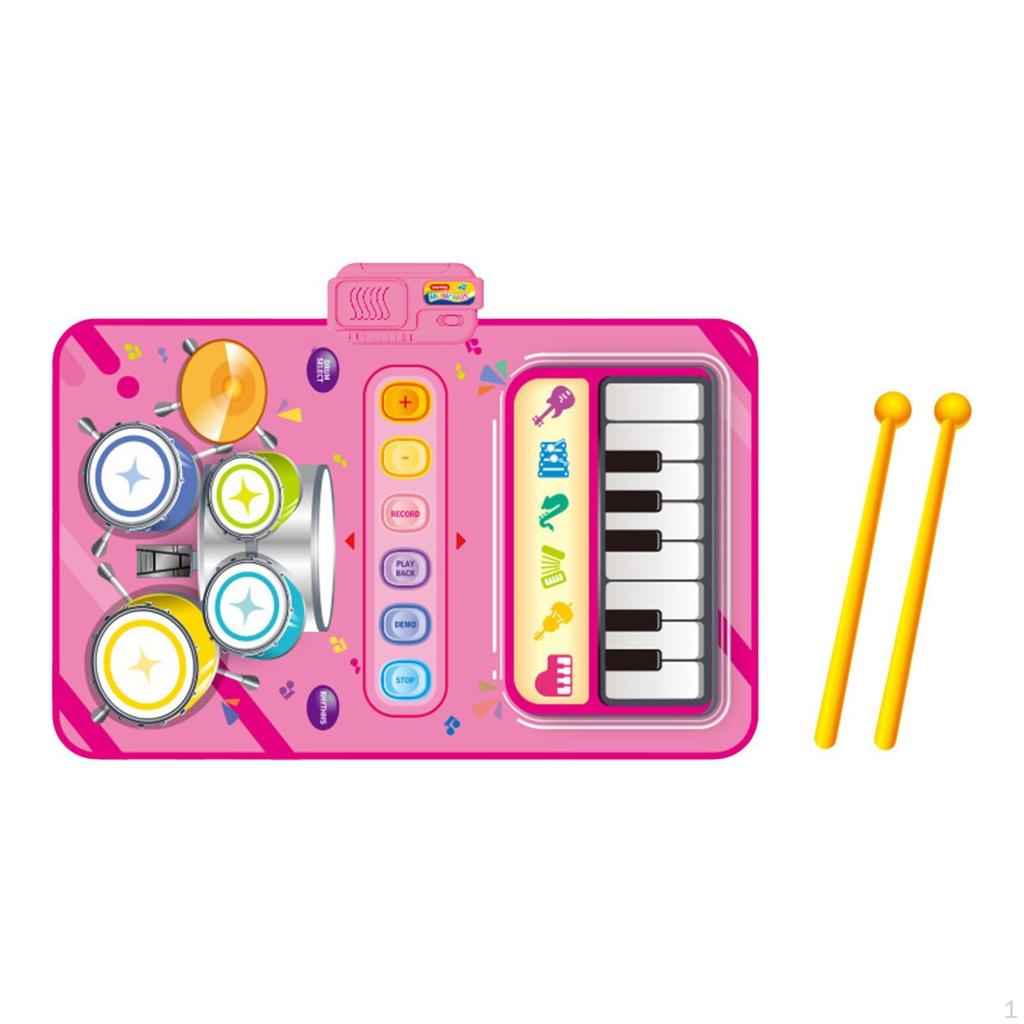 Baby Piano Mat 2 in 1 Drum Blanket Sensory Waterproof Early Learning Portable 80x50cm Brain