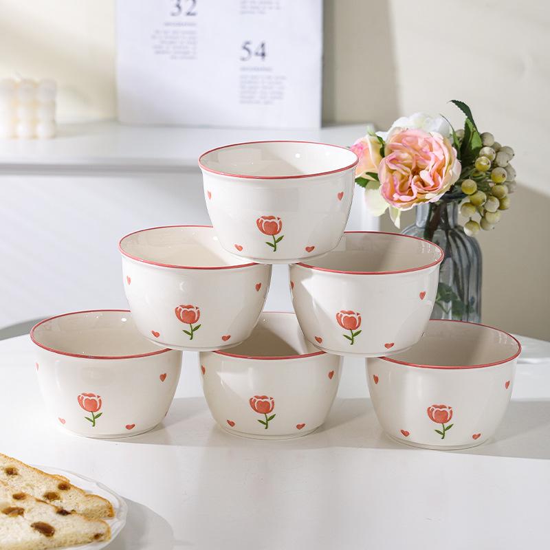 Tulip Underglaze Ceramic Bowl and Plate Set - Stylish Round Tableware